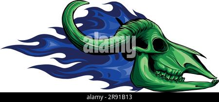 illustration vectorielle du crâne de vache avec flammes Illustration de Vecteur