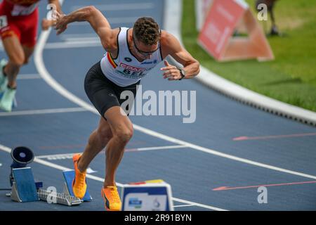 Chorchichow, Pologne. 23rd juin 2023. Dylan Borlee sur les 400 mètres aux Championnats européens d'athlétisme, à Chorchichow, Silésie, Pologne, le vendredi 23 juin 2023. Team Belgium est en compétition dans la première division du 23 au 25 juin. BELGA PHOTO ERIK VAN LEEUWEN crédit: Belga News Agency/Alay Live News Banque D'Images