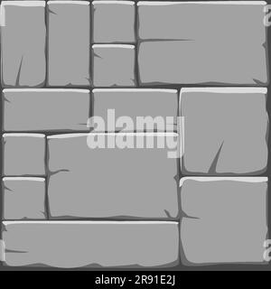 Pavé de pierre de dessin animé sans couture, texture de mur de briques, finisseur de roche craqué, carrelage gris de rue vue du dessus. Blocs arrière-plan, ancienne mosaïque. Illustration de Vecteur