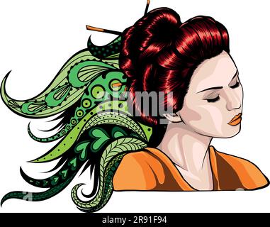 illustration vectorielle de gesha avec ornement de mandala Illustration de Vecteur