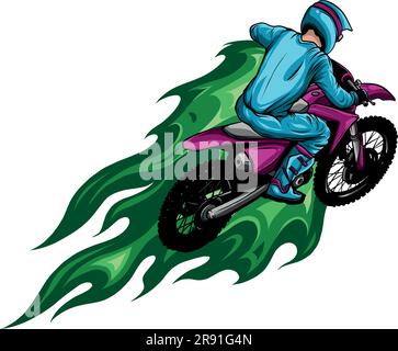illustration vectorielle de motocross avec des flammes sur fond blanc Illustration de Vecteur
