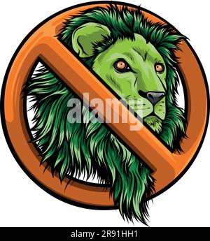 Arrêtez le lion. Animal sauvage interdit. Emblème contre le prédateur. Illustration de Vecteur