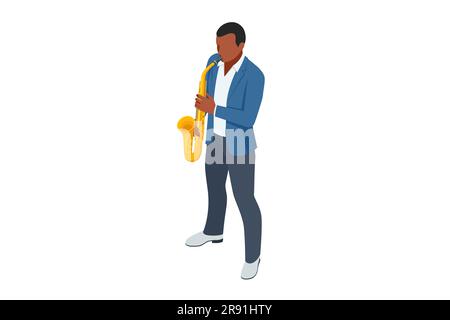 Isométrique homme jouant du saxophone. Instrument de saxophone jazz. Musicien de jazz ou de blues Illustration de Vecteur