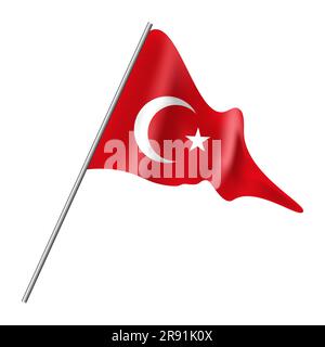 Drapeau turc sur un poteau. Drapeau turc réaliste sur fond blanc. vecteur Illustration de Vecteur