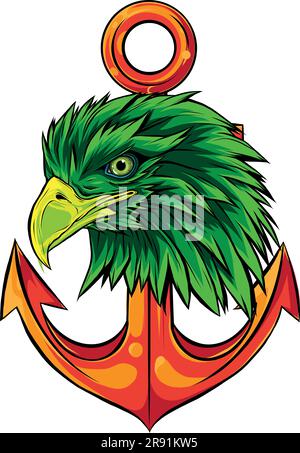 Illustration vectorielle d'Eagle avec Anchor sur fond blanc. tirage numérique Illustration de Vecteur