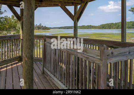 Vue sur Skidaway Narrows et le marais salé marécageux depuis la tour d'observation du parc national de Skidaway Island à Savannah, Géorgie. (ÉTATS-UNIS) Banque D'Images