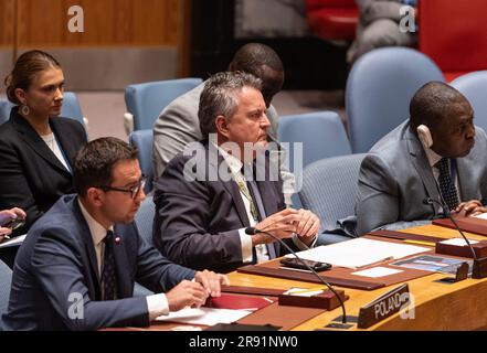 New York, États-Unis. 23rd juin 2023. L'Ambassadeur d'Ukraine Sergiy Kyslytsya assiste à la réunion du SC sur le maintien de la paix et de la sécurité de l'Ukraine au siège de l'ONU à New York sur 23 juin 2023. (Photo de Lev Radin/Sipa USA) crédit: SIPA USA/Alay Live News Banque D'Images