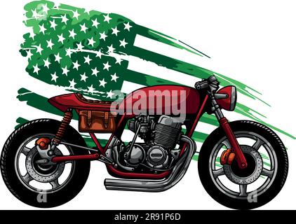 Vélo personnalisé Cafe moto de course avec drapeau américain Illustration de Vecteur