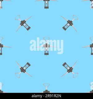 Ouvreur pour icône de bouteille isolé sur fond bleu. Motif sans couture de tire-bouchon moderne Banque D'Images