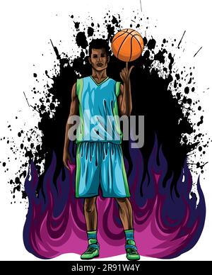 Illustration vectorielle d'un joueur de basket-ball avec des flammes Illustration de Vecteur