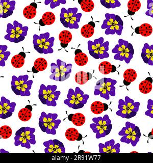 Pansies et coccinelles sans coutures à motif fleurs Illustration de Vecteur