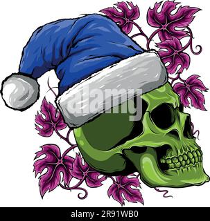 illustration vectorielle du crâne de noël portant le chapeau du père noël Illustration de Vecteur