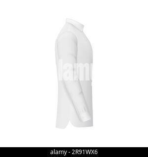 Maquette de chemise pour hommes blancs, robe formelle masculine vecteur 3d avec vue latérale à manches longues. Vector sark isolé, tenue classique et modèle ajusté avec col, poignets et coupe ajustée Illustration de Vecteur