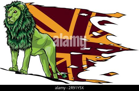 Illustration vectorielle d'un drapeau jack de l'Union britannique de Grande-Bretagne avec Lion Illustration de Vecteur