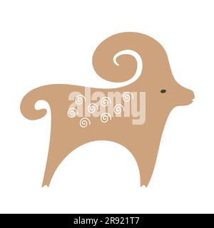 Vector stylisé RAM Illustration isolé sur fond blanc. Élément de design de style tribal, palette dorée. Illustration de Vecteur