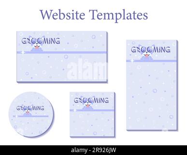 Salon de soins pour animaux de compagnie modèles de page d'accueil ensemble médias sociaux espace de copie. Illustration vectorielle. Isolé sur fond blanc. Illustration de Vecteur