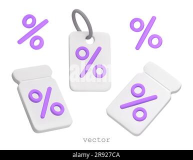 3D étiquettes-cadeaux vectorielles, coupons, étiquettes. Pour le marketing, la promotion, la remise, la vente, les achats en ligne, bon de réduction en espèces. Icône étiquettes de prix Vector 3D dans Illustration de Vecteur