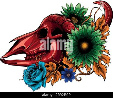 Illustration vectorielle du crâne de Buffalo et des fleurs Illustration de Vecteur