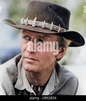 Paul Hogan, sur le tournage du film, 'Crocodile Dundee', Paramount Pictures, 1986 Banque D'Images