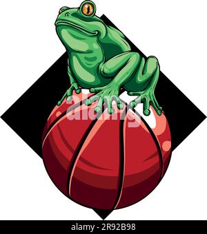 Mascotte de grenouille sur une illustration vectorielle de boule de panier Illustration de Vecteur