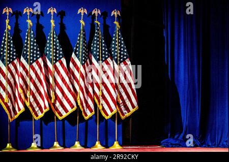 23 juin 2023, Washington, District de Columbia, Etats-Unis : drapeaux américains sur la voie de la politique majoritaire de la Coalition foi et liberté à Washington, DC. (Credit image: © Michael Brochstein/ZUMA Press Wire) USAGE ÉDITORIAL SEULEMENT! Non destiné À un usage commercial ! Banque D'Images