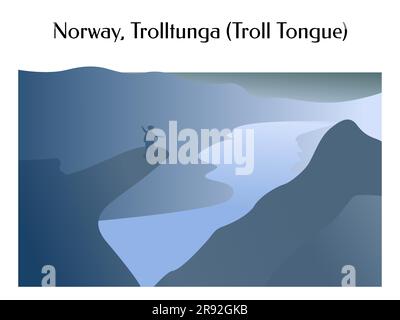 La langue de la roche en forme de troll. Nature de la Norvège. Un randonneur aux bras étirés se dresse sur la montagne Trolltunga. Copier l'espace. Illustration vectorielle. Isola Illustration de Vecteur