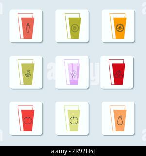 Jus frais collection Icon boissons sans alcool boissons d'été douces Elément de conception Illustration vectorielle isolée Illustration de Vecteur