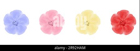 Têtes de fleurs multicolores aquarelle gros plan Elément de conception Illustration vectorielle décorative isolée sur fond blanc Illustration de Vecteur