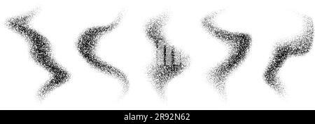 Jeu de formes ondulées texturées. Fumée noire à grain crépi ou paquet de vapeur. Collection de brouillard de bruit en pointillés. Faisceau d'ondes de gradient lisses et grisantes. Éléments de conception gratineux et sable. Illustration vectorielle. Illustration de Vecteur