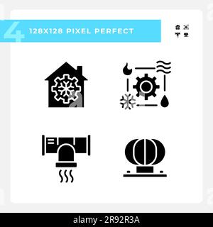 Les icônes de glyphe noir du système de chauffage, ventilation et climatisation sont définies sur un espace blanc Illustration de Vecteur