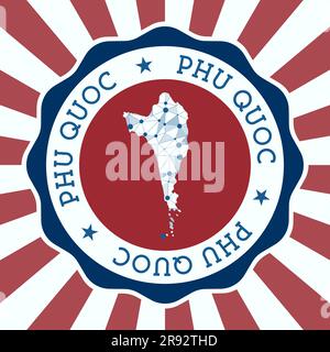 Badge Phu Quoc. Logo rond de l'île avec carte de maillage triangulaire et rayons radiaux. EPS10 vecteur. Illustration de Vecteur