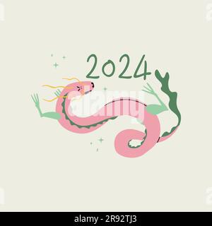 Symbole Dragon de 2024. Calendrier lunisolaire chinois. Illustration vectorielle isolée pour la conception. Illustration de Vecteur