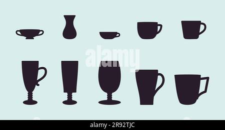 Verres de boisson chaude ou froide thé et café ensemble d'icônes noir illustration vectorielle isolée Illustration de Vecteur