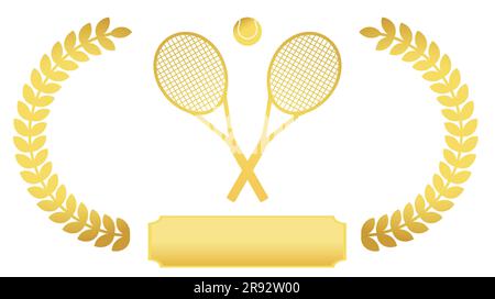Couronne de Laurier doré, raquette de tennis et balle de tennis Illustration vectorielle isolée sur fond blanc Illustration de Vecteur