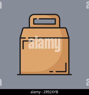 Maquette de sac en papier pour icône de ligne de couleur de livraison de fastfood. Vector shopping, paquet de cadeaux et de nourriture, sac de contour en papier artisanal ou en carton avec poignées Illustration de Vecteur