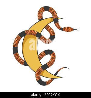 Emblem ésotérique de Snake et de Crescent Moon isolé sur blanc. Illustration vectorielle Illustration de Vecteur