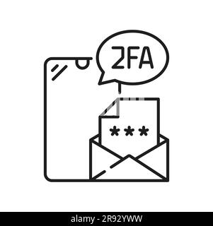 2FA vérification à deux facteurs et authentification en 2 étapes, icône vectorielle du mot de passe dans l'e-mail Authentification 2FA ou autorisation multifacteur MFA de l'identité pour l'accès de connexion via téléphone mobile ou lettre Illustration de Vecteur