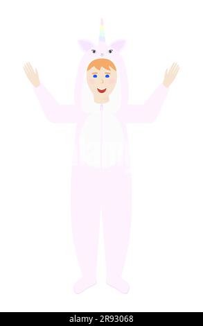 UNICORN Kid dans un pyjama. Vêtements pour enfants pour le sleepover, le pyjama amusant ou le costume de licorne. Halloween, pyjama ou fête d'anniversaire. Vecteur isolé Ill Illustration de Vecteur