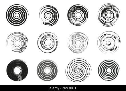 Ensemble de lignes en spirale noires de tailles différentes. Art géométrique Éléments de conception pour le cadre, le logo, le tatouage et les pages Web. Illustration vectorielle abstraite. Isolé Illustration de Vecteur