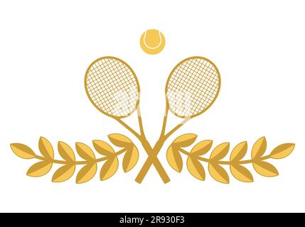 Couronne de Laurier doré, raquette de tennis et balle de tennis. Illustration vectorielle isolée sur fond blanc Illustration de Vecteur