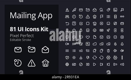 Kit d'icônes d'interface utilisateur linéaire blanc parfait pour les applications de mailing pour thème sombre Illustration de Vecteur
