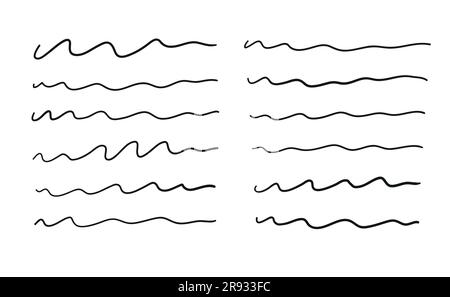 Jeu de lignes de crabble au stylo, rayures vectorielles dessinées à la main, soulignement au crayon, collection de traits ondulés au marqueur. Illustration Doodle isolée sur fond blanc Illustration de Vecteur