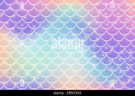 Arrière-plan arc-en-ciel de Mermaid dans un style fantaisie avec des balances. Texture de gradient holographique UNICORN. Fond vectoriel de kawaii de poisson de mer. Illustration de Vecteur