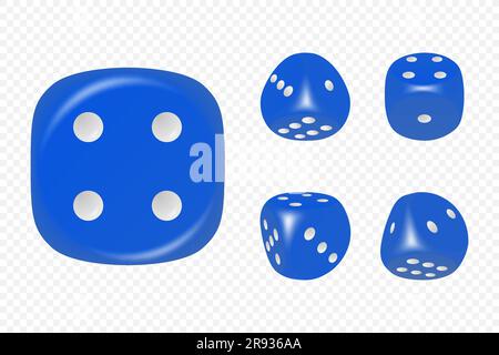 Vector 3D jeu bleu réaliste Dice avec des points blancs placés dans différentes positions isolé. Jeux de hasard Design, Casino, Poker, jeu de table, Jeux de société Illustration de Vecteur