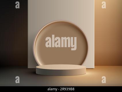 3D podiums beiges vides réalistes avec fond rond sur fond marron et éclairage naturel style moderne. À utiliser pour la présentation de cosmétiques de beauté Illustration de Vecteur