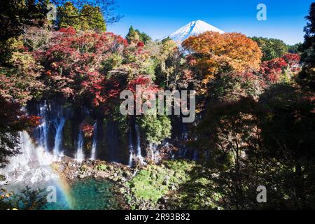 Les chutes Shiraito en couleur automnale avec le mont Banque D'Images