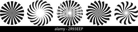 Collection simple Sunburst Circles. Pack d'éléments à rayures radiales noires. Ensemble de rayons et de faisceaux ronds. Pack étoiles géométriques. Concept d'illustration vectorielle pour bannière, badge, autocollant, poster. Illustration de Vecteur