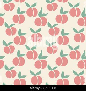 Motif sans couture dessiné à la main avec des feuilles vertes rouges de pêches d'ornge sur fond beige rétro. Cuisine aux fruits d'été neutre délavé design, nectarine abricot récolte de baies ensemble agricole Banque D'Images