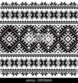 Ukrainien Vyshyvanka vecteur motif de point de croix sans couture en noir sur fond blanc, ornement traditionnel Illustration de Vecteur