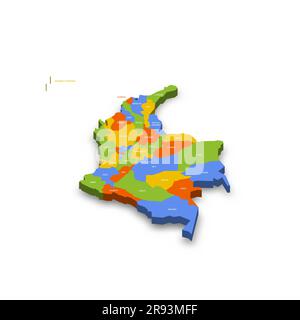 Colombie carte politique des divisions administratives - départements et district de la capitale. Carte vectorielle 3D colorée avec noms de province de pays et ombre portée. Illustration de Vecteur